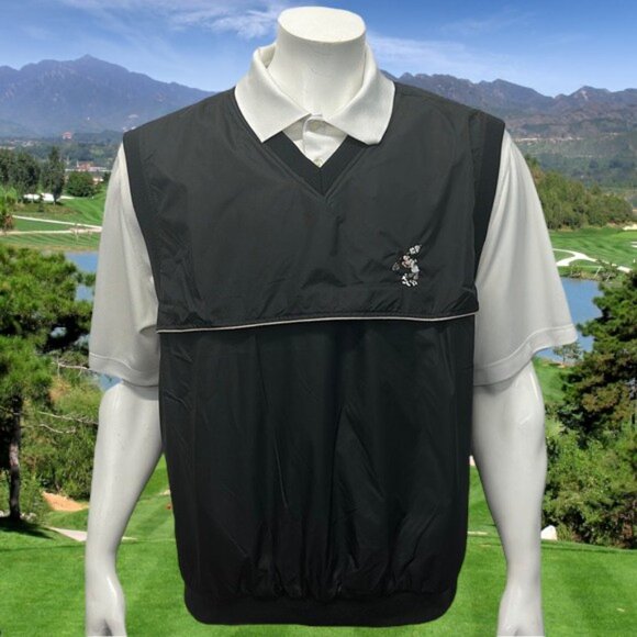 NWT Walt Disney World Golf Links Tech Mickey Embroidered Black Windbreaker Vest - Picture 1 of 13